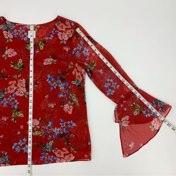 Cabi Devoted Blouse # 3590, Watercolour Floral Print 3/4 Bell Sleeve Top, Small - Picture 15 of 16
